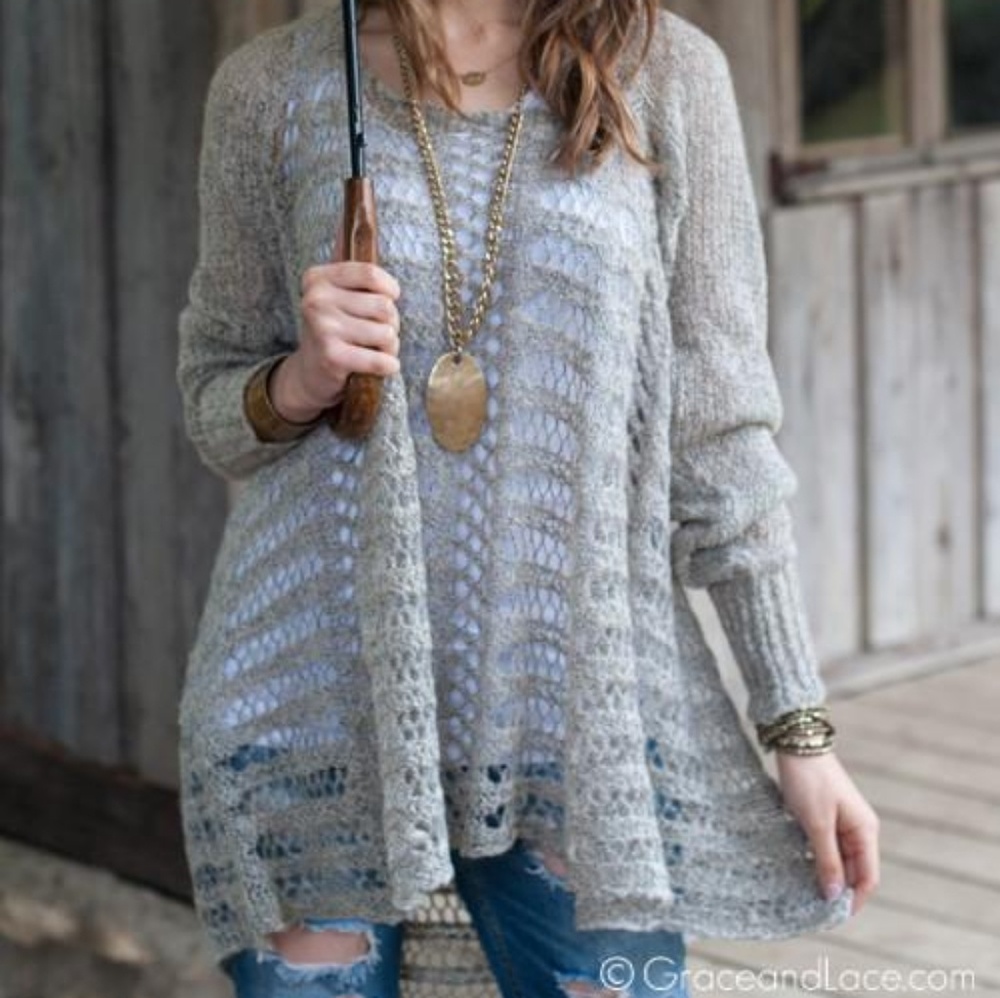 Grace and Lace Two Fit Knit Sweater in Oat L/XL